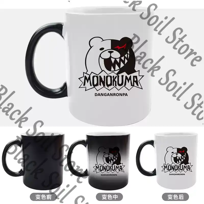Anime Merchandise Mugs - แก้วน้ำเซรามิกเปลี่ยนสีลายการ์ตูนอนิเมะ Danganronpa Monokuma ของสะสม ของตกแต่งโต๊ะทำงาน