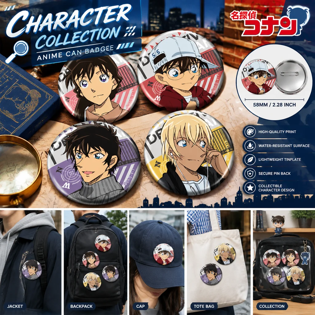 Anime Merchandise In Japanese - สินค้าลิขสิทธิ์จากเรื่องนักสืบโคนันญี่ปุ่น เข็มกลัดโลหะ อนิเมะ รัน มูริ โคนัน
